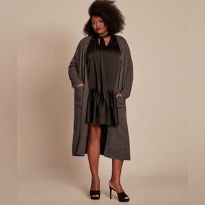 11 Honore 2X Vera duster cardigan cashmere wool blend open full length dark grey